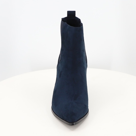 Women’s Pointed Toe Chelsea Ankle High Heel Block Boot in Navy Faux Suede - Picture 3 of 15